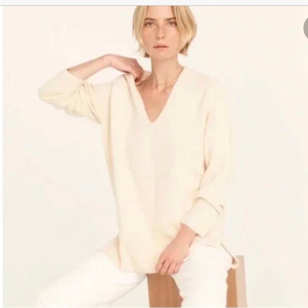 J.Crew V-neck wool blend long line tunic style oversized sweater size XS